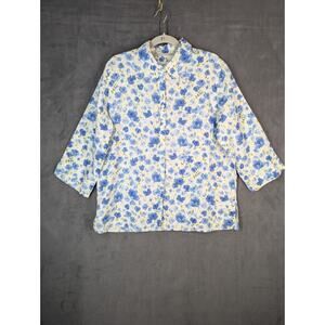 Liz Claiborne Shirt Womens XL Linen Button Up Floral Long Sleeve